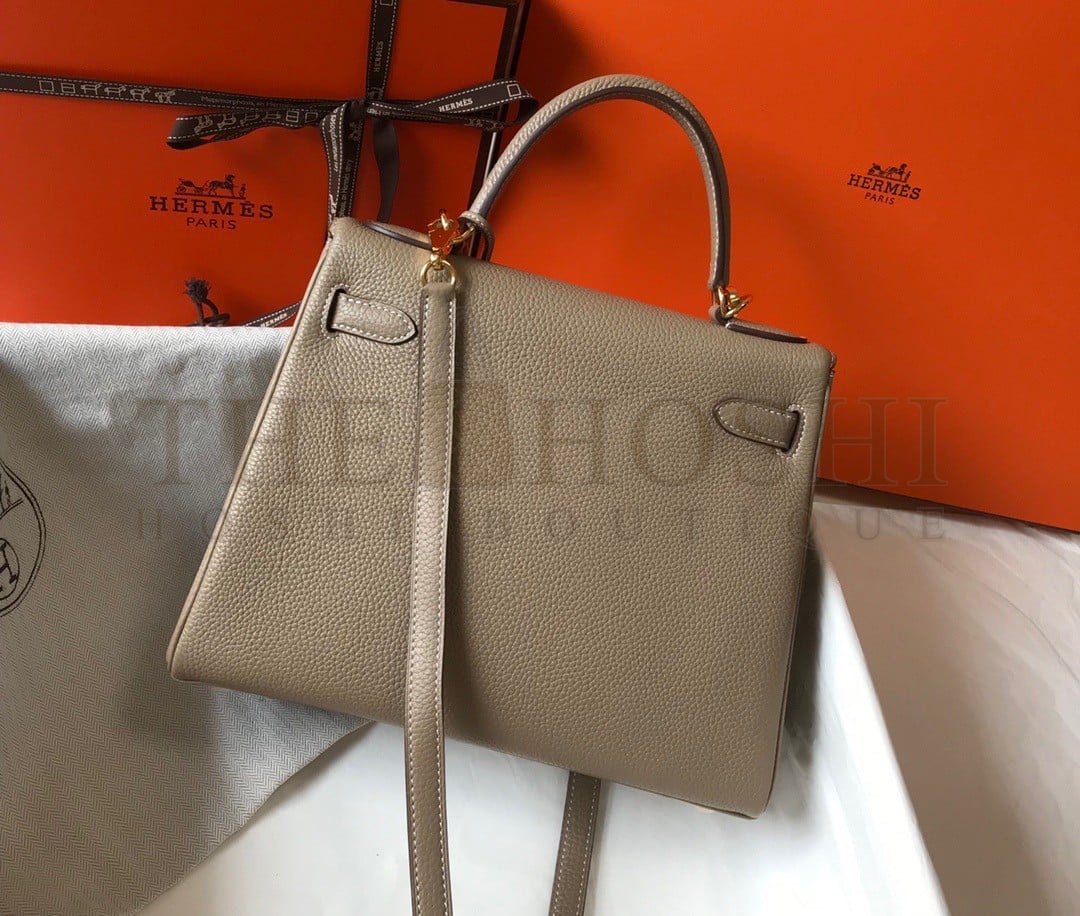 H**me5 Kelly 25cm Retourne Bag in Tourterelle Clemence Leather GHW Master Quality