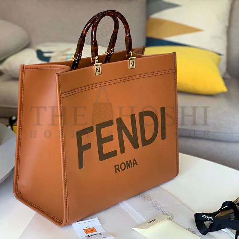 F**di Women Sunshine Shopper Bag Brown Leather Shopper “F**di ROMA” Master Quality