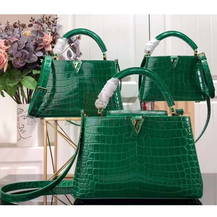L0vis Vvtt0n LV Women Capucines Mini Handbag Green Crocodilien Brillant Savoir Faire Master Quality