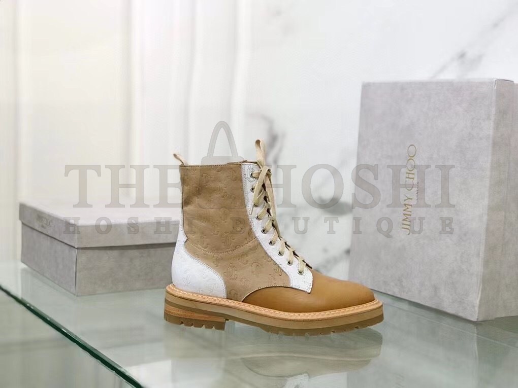 J1m*y Ch00 Cora Flat Combat Boots In Brown Leather Master Quality