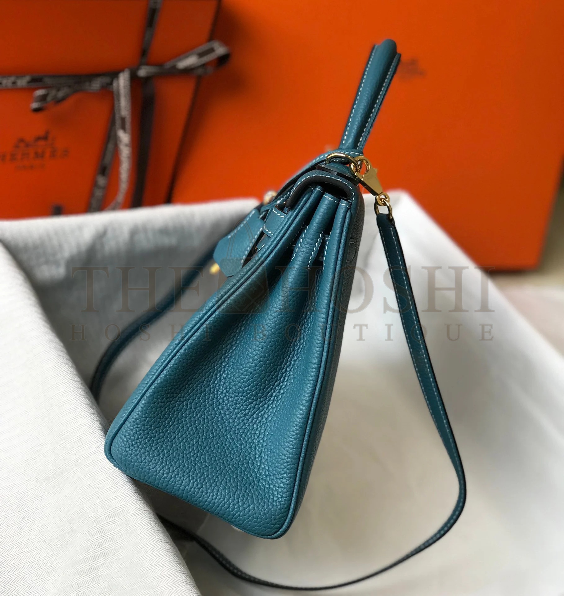 H**me5 Kelly 28cm Retourne Bag in Blue Jean Clemence Leather GHW Master Quality