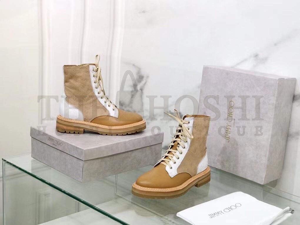 J1m*y Ch00 Cora Flat Combat Boots In Brown Leather Master Quality