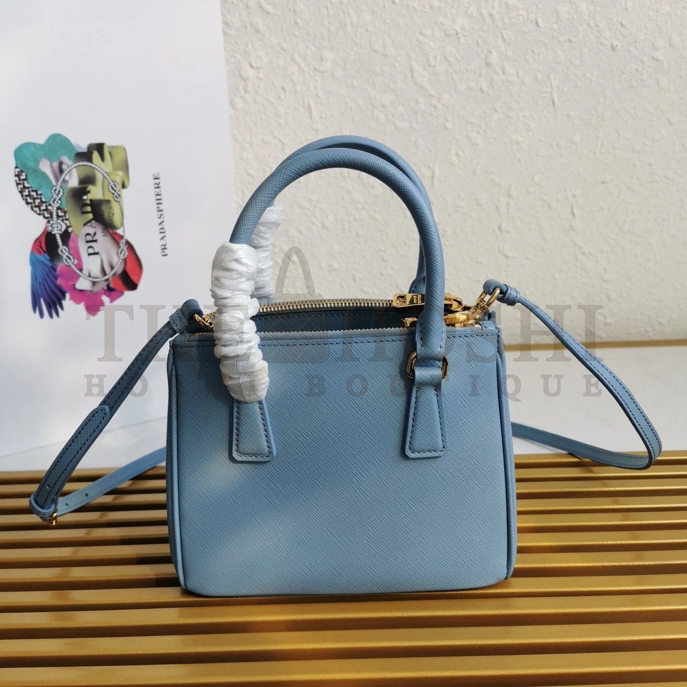 Pra*a Mini Galleria Bag In Light Blue Saffiano Leather Master Quality