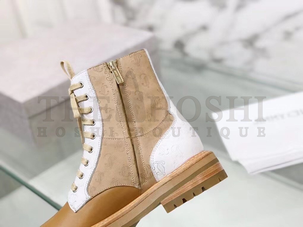 J1m*y Ch00 Cora Flat Combat Boots In Brown Leather Master Quality