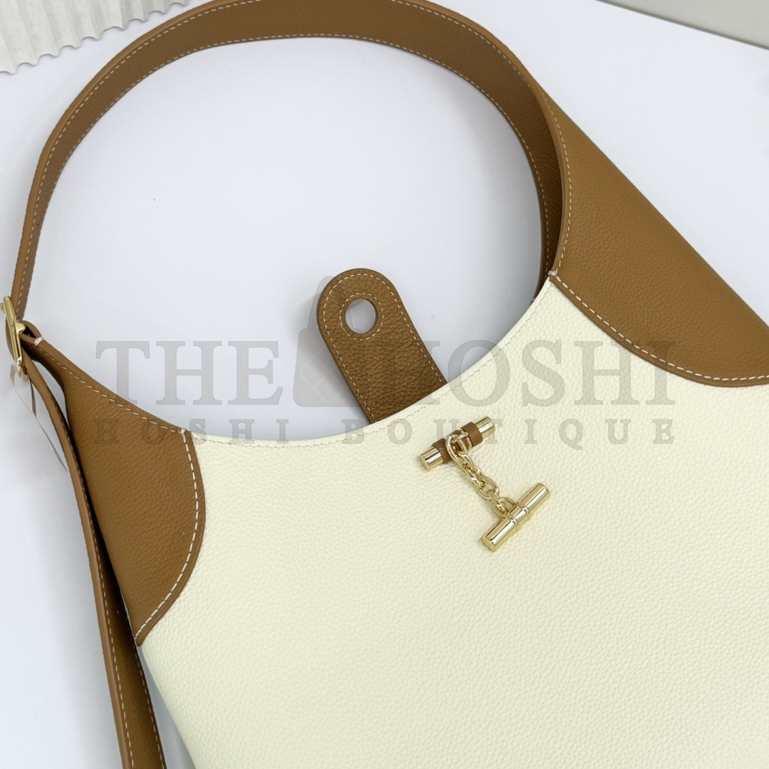 L0r0 P1ana Bobbin Bag White Splicing Leather 32x7x21cm Master Quality