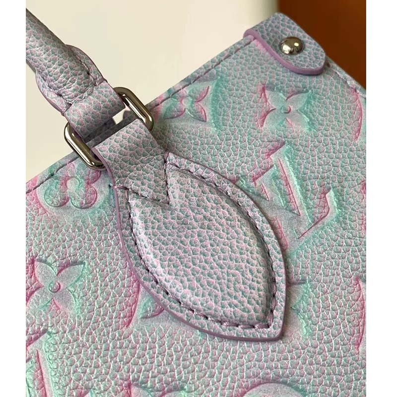 L0vis Vvtt0n LV Women OnTheGo PM Tote Bag Purple Sprayed Embossed Grained Cowhide Master Quality