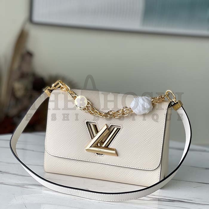 L0vis Vvtt0n LV Women Twist MM Handbag Quartz White Epi Grained Leather Master Quality