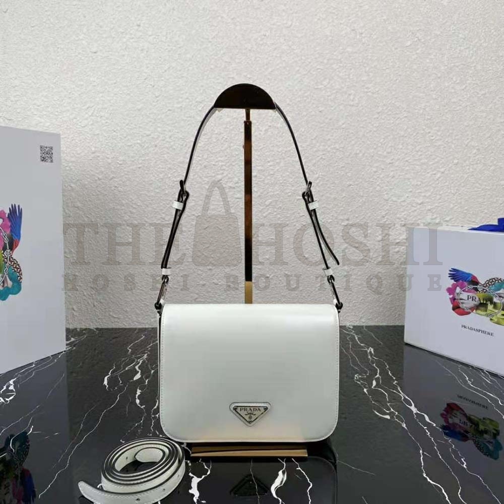 Pra*a Women Brushed Leather Shoulder Bag-White Master Quality