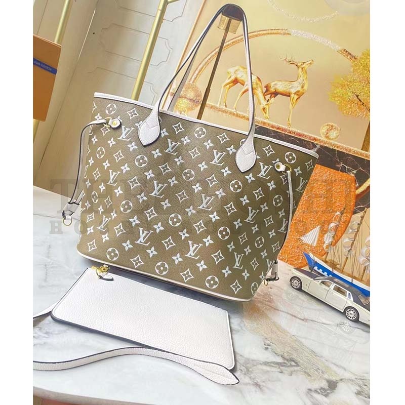 L0vis Vvtt0n Women LV Neverfull MM Carryall Tote Bag Printed Embossed Grained Cowhide Master Quality