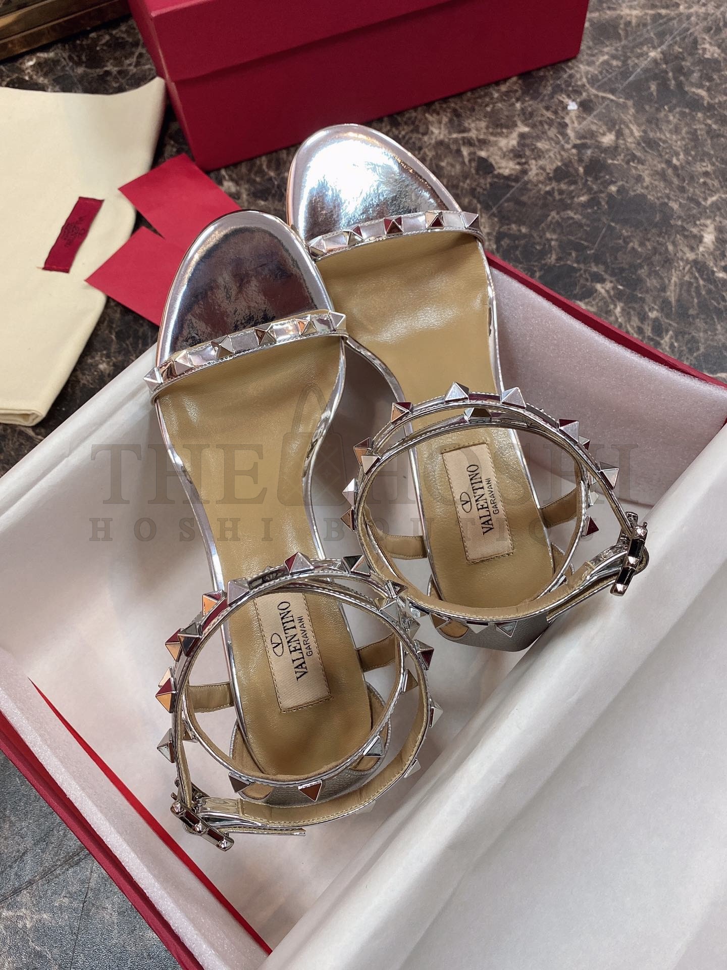 Va1e*ntin0 Rockstud Sandals 60mm In Silver Calfskin Master Quality