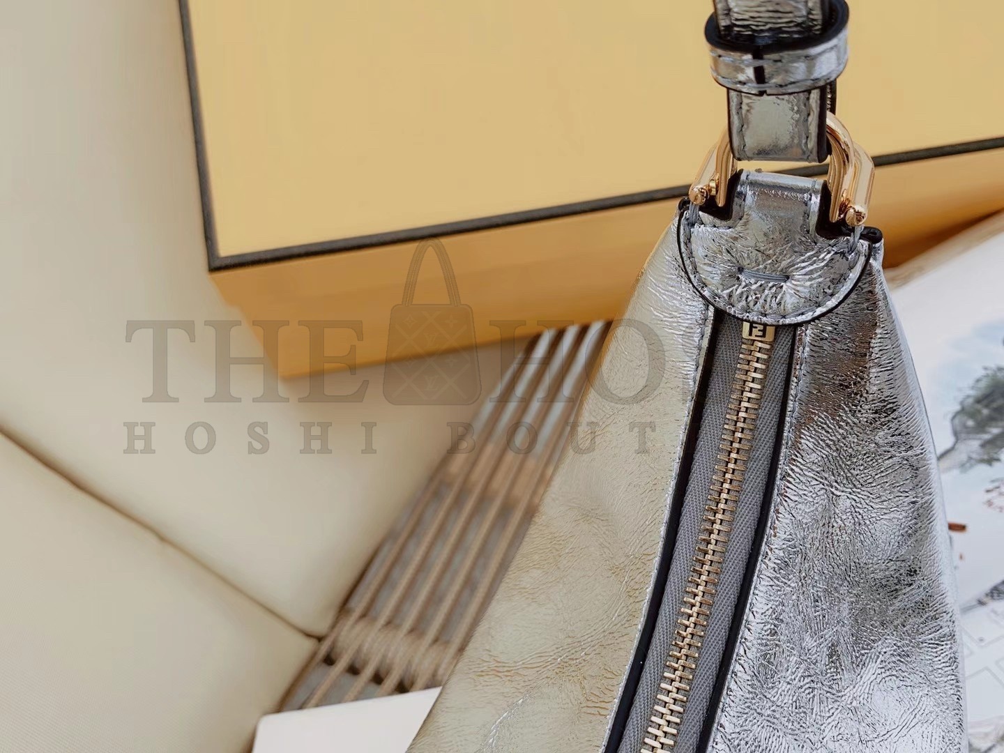 F**di F**digraphy Small Hobo Bag In Silver Metallic Leather Master Quality