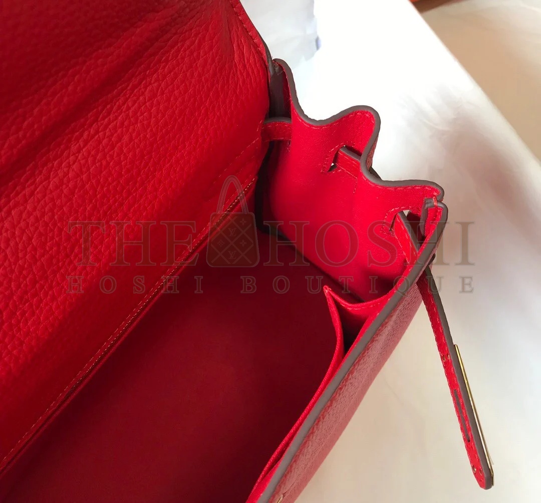 H**me5 Kelly 32cm Retourne Bag in Red Clemence Leather GHW Master Quality