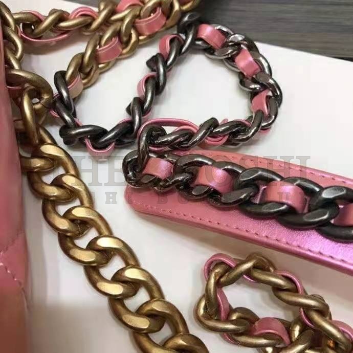 Ch**el Women 19 Flap Bag Lambskin Gold Silver-Tone & Ruthenium-Finish Metal Coral Master Quality