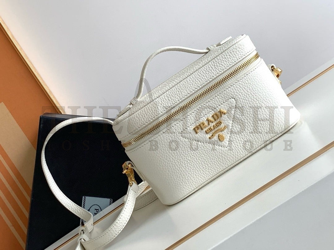 Pra*a Mini Vanity Bag in White Grained Leather Master Quality