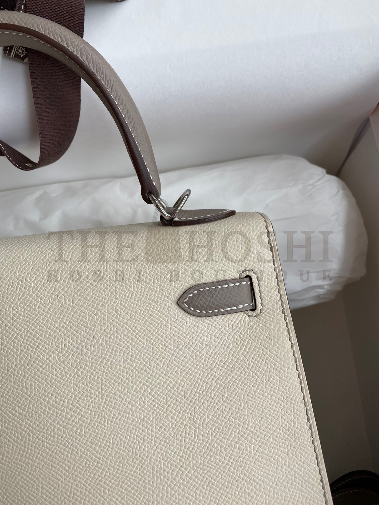 H**me5 Kelly Sellier 25 Bicolor Bag in Craie and Gris Asphalt Epsom Calfskin Master Quality