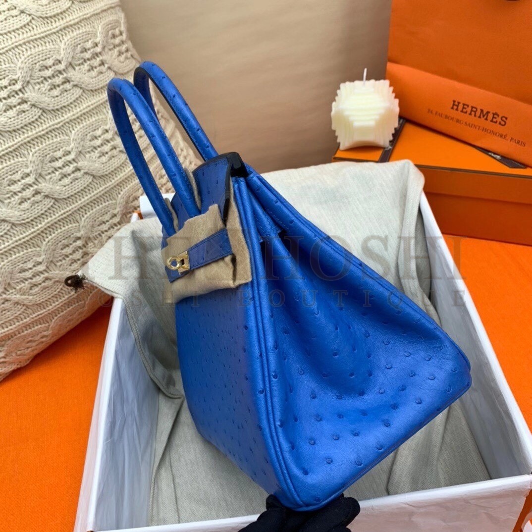 H**me5 Blue Zellige Birkin 30cm Ostrich Handmade Bag Master Quality