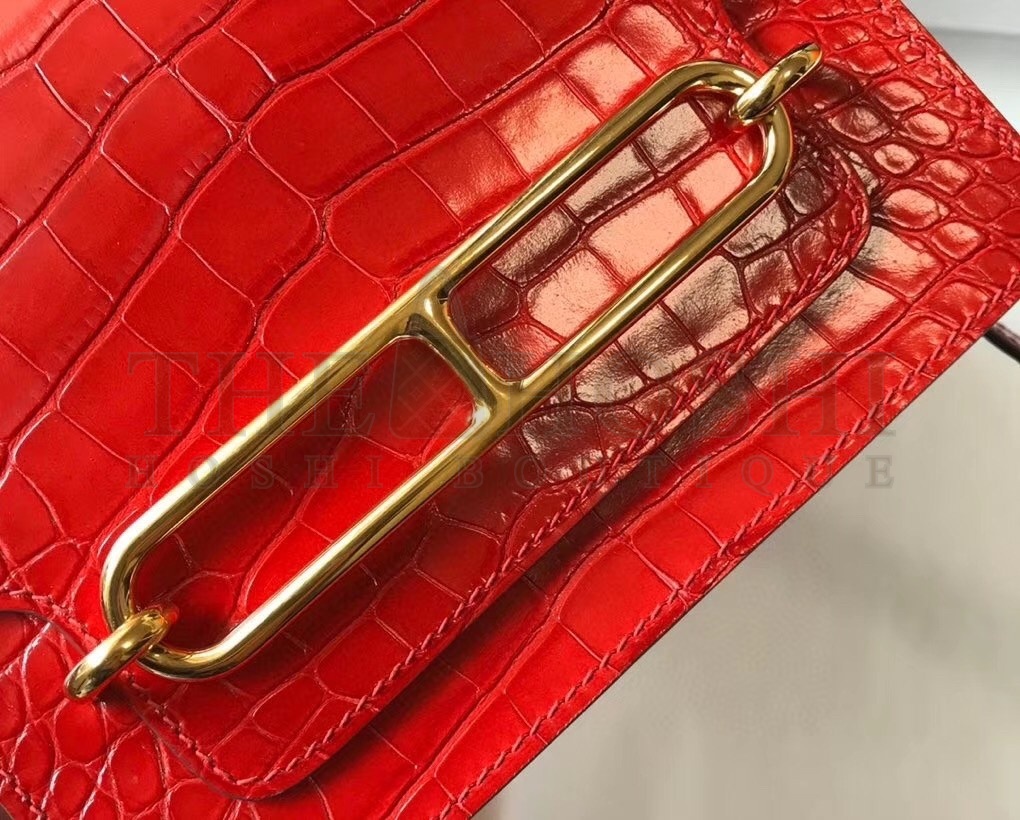 H**me5 Roulis Mini Bag In Red Embossed Crocodile Calfskin Master Quality
