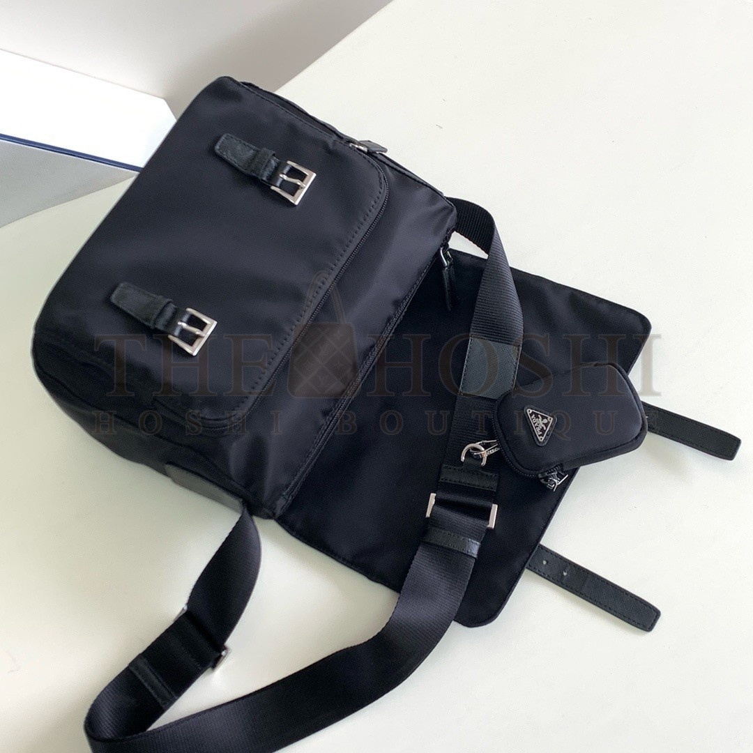 Pra*a Shoulder Bag with Flap in Black Re-Nylon Master Quality