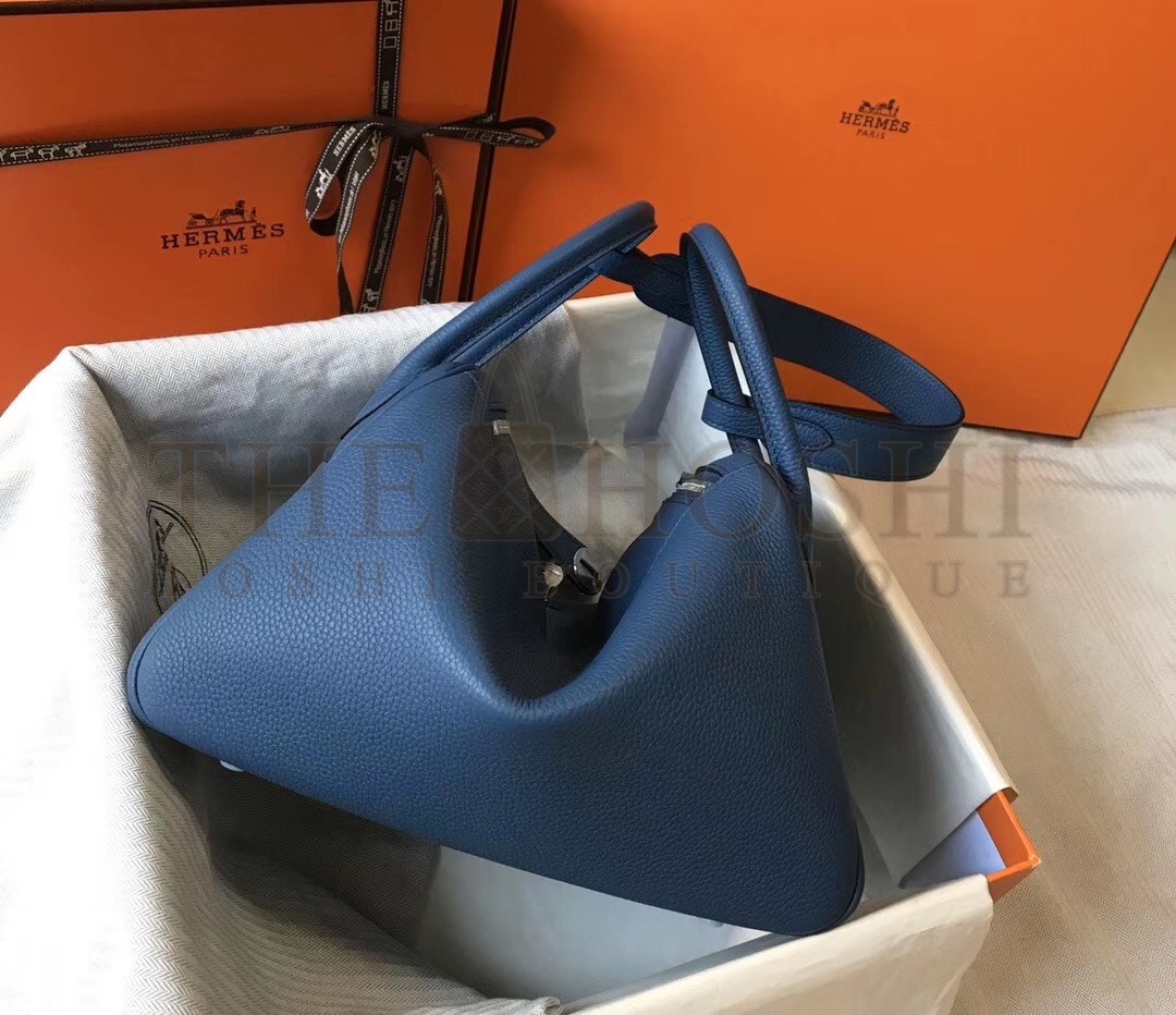 H**me5 Lindy 30cm Bag In Blue Agate Clemence Leather Master Quality