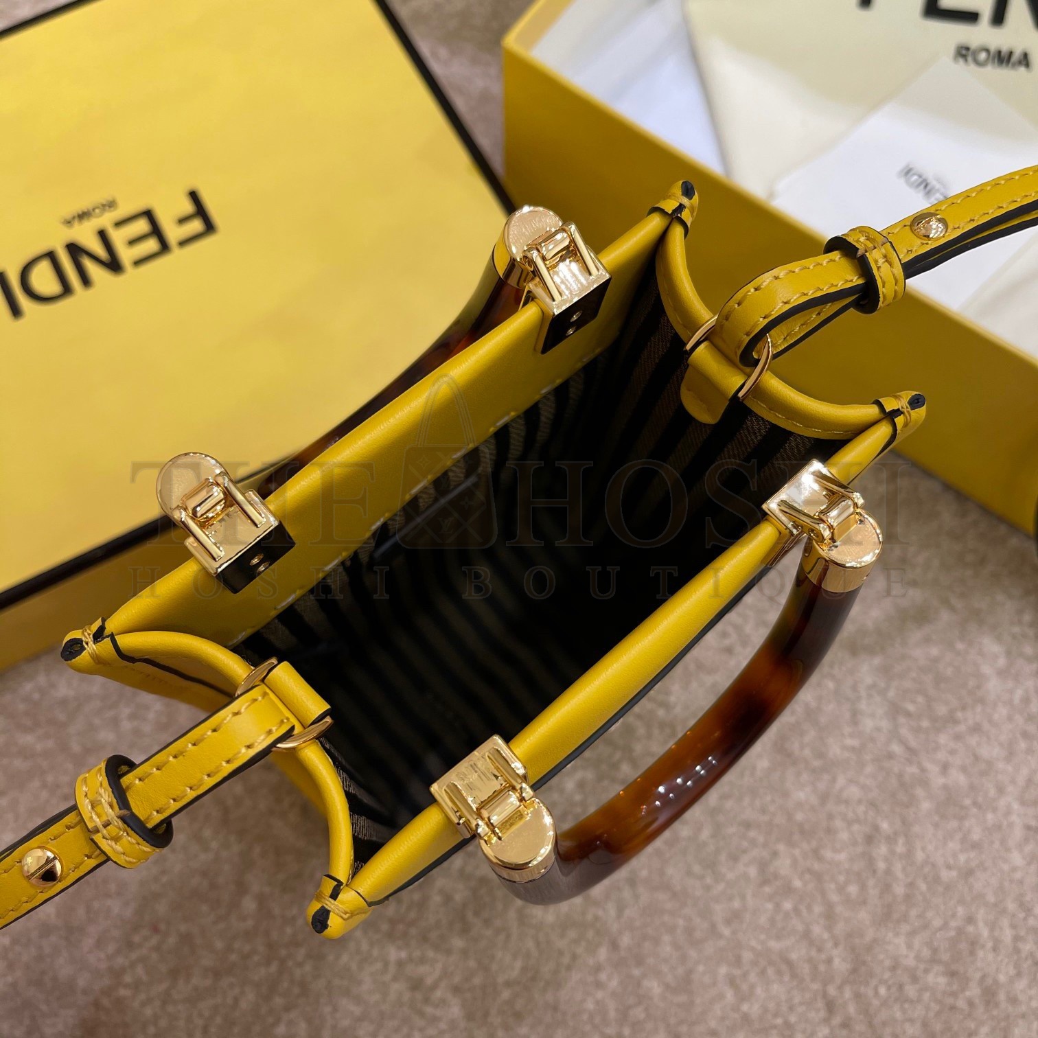 F**di Mini Sunshine Shopper Bag In Yellow Leather Master Quality