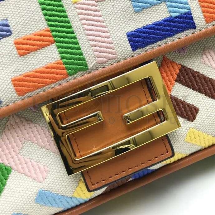 F**di Women Iconic Baguette Medium Size FF Beige Canvas Bag Master Quality