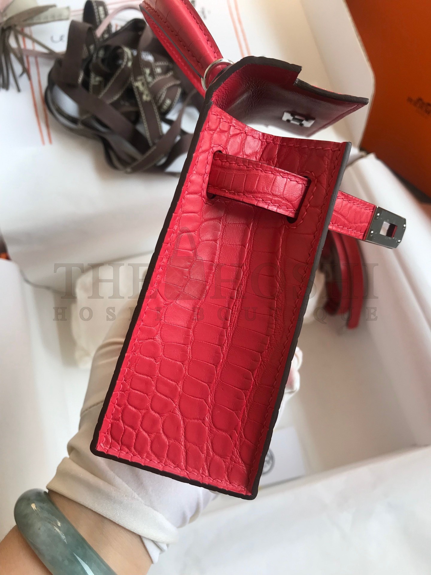H**me5 Kelly Mini II Sellier Handmade Bag In Rose Extreme Matte Alligator Leather Master Quality