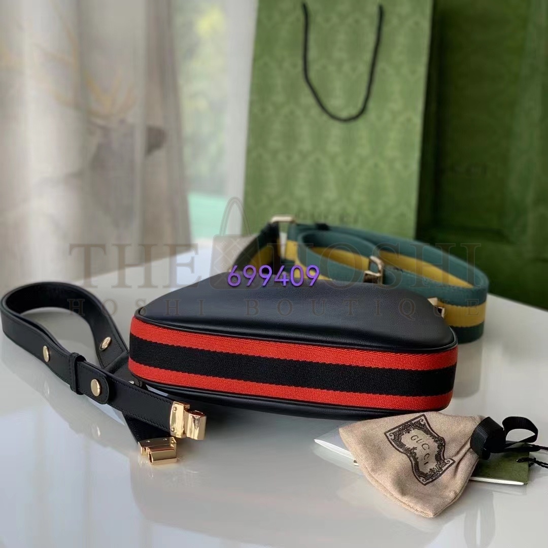 Gvc*1 Women Attache Small Shoulder Bag Black Leather Orange Black Web Master Quality