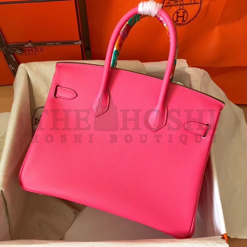 H**me5 Rose Lipstick Birkin 30cm Epsom Handmade Bag Master Quality