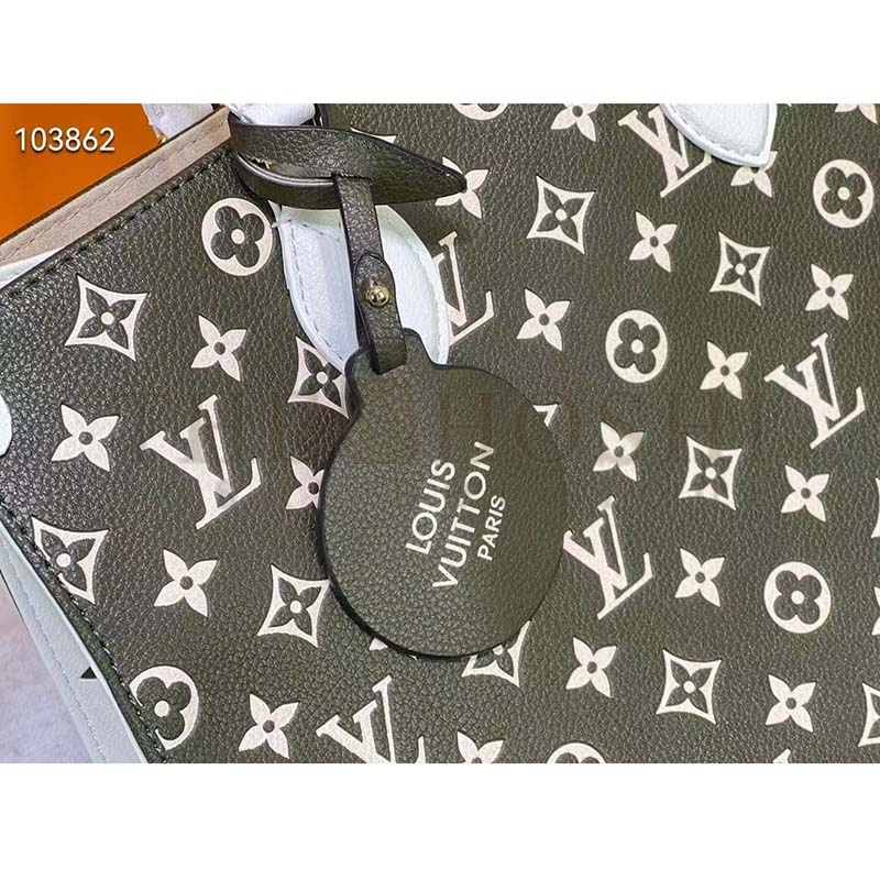 L0vis Vvtt0n LV Women OnTheGo MM Tote Bag Green Printed Embossed Grained Cowhide Master Quality