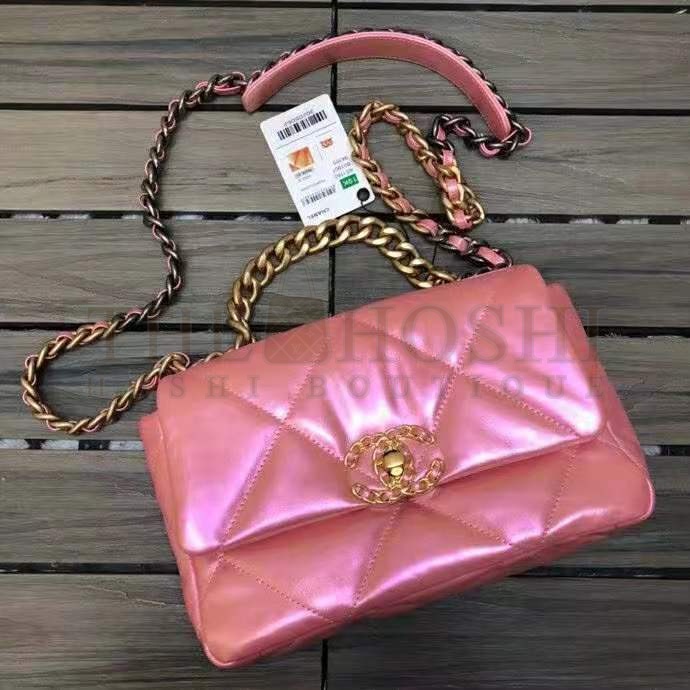 Ch**el Women 19 Flap Bag Lambskin Gold Silver-Tone & Ruthenium-Finish Metal Coral Master Quality