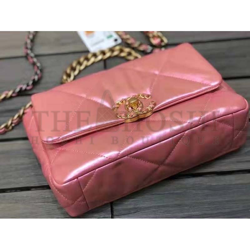 Ch**el Women 19 Flap Bag Lambskin Gold Silver-Tone & Ruthenium-Finish Metal Coral Master Quality