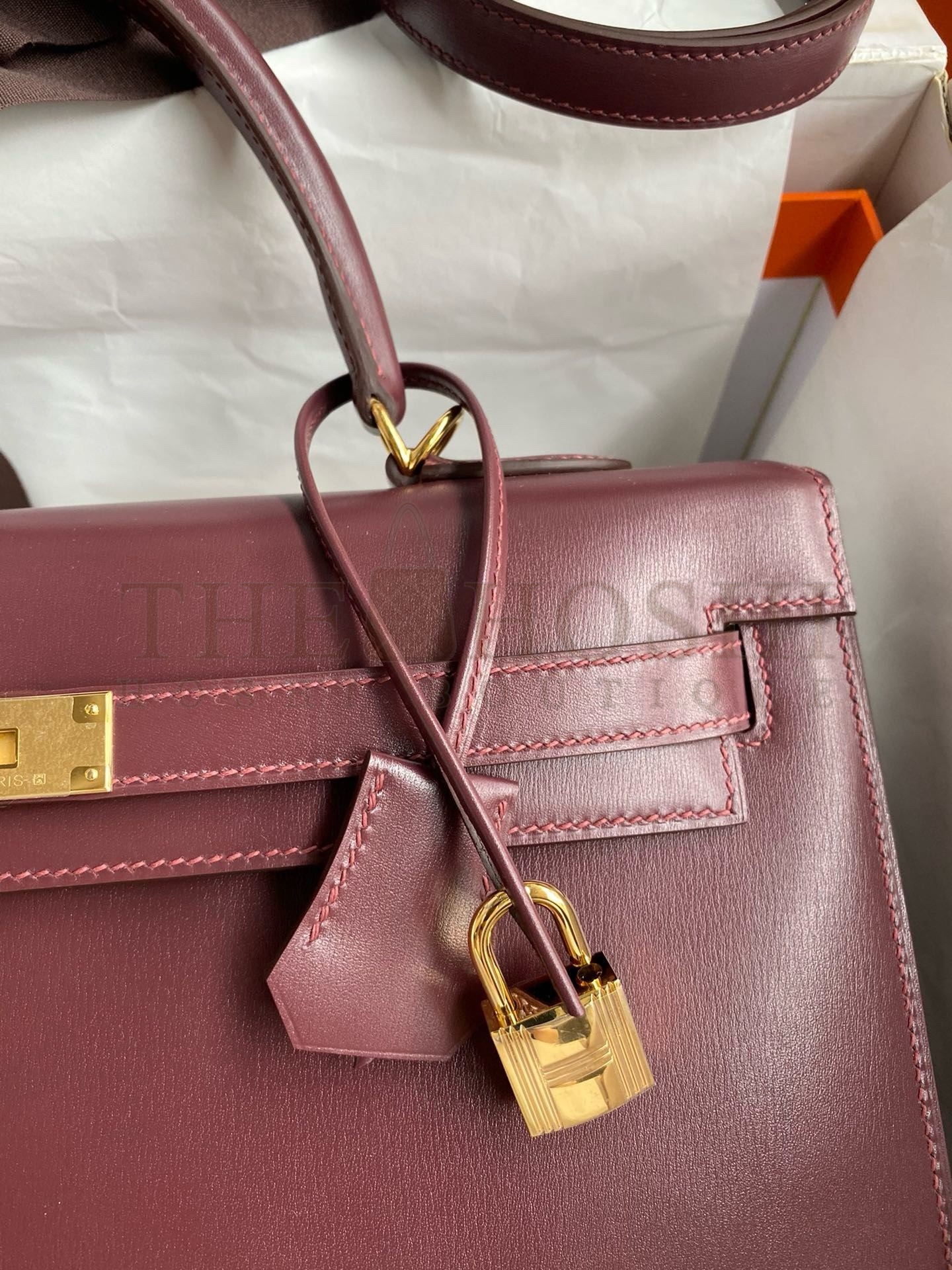 H**me5 Kelly Sellier 35 Handmade Bag In Bordeaux Box Calfskin Master Quality