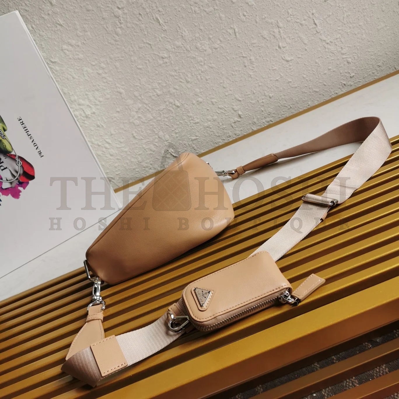 Pra*a Triangle Shoulder Bag In Beige Calfskin Master Quality