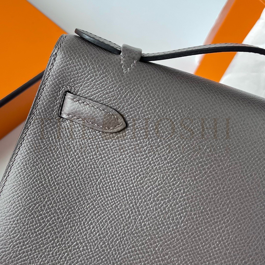 H**me5 Kelly Pochette Handmade Bag In Etain Epsom Calfskin Master Quality