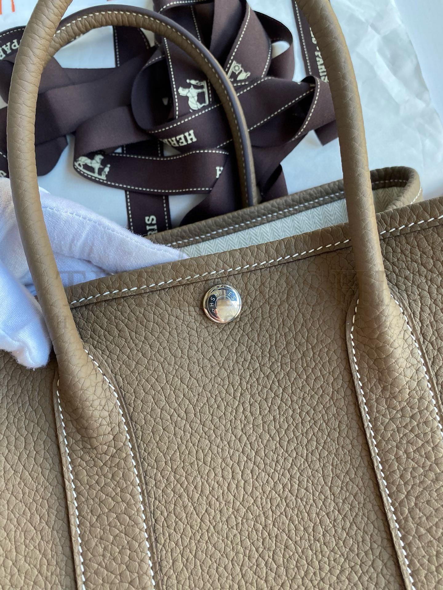 H**me5 Garden Party 30 Handmade Bag in Taupe Negonda Leather Master Quality