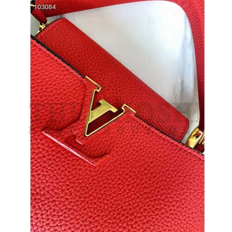 L0vis Vvtt0n LV Women Capucines MM Handbag Scarlet Red Taurillon Leather Master Quality