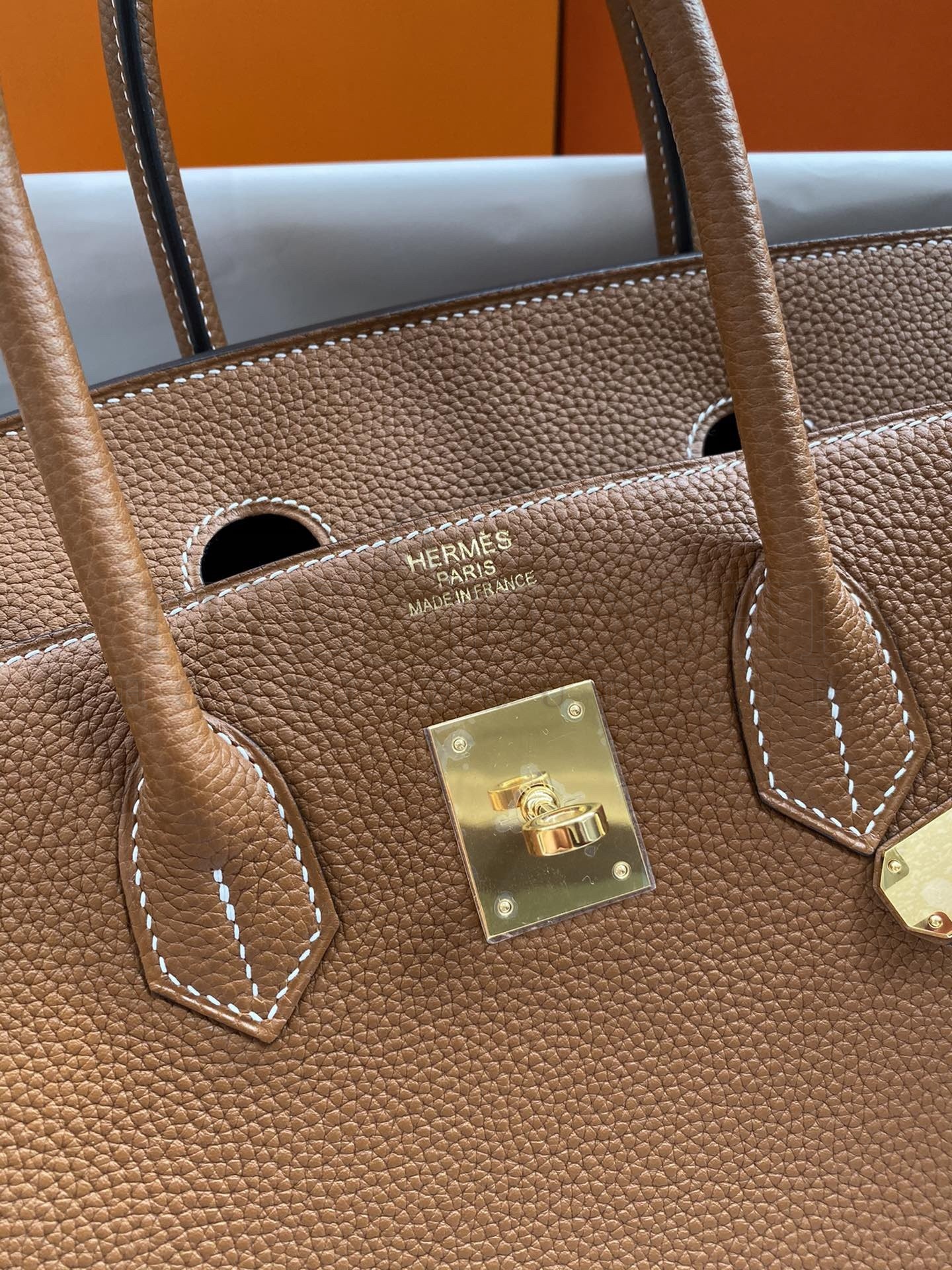 H**me5 Birkin 35 Retourne Handmade Bag In Gold Clemence Leather Master Quality