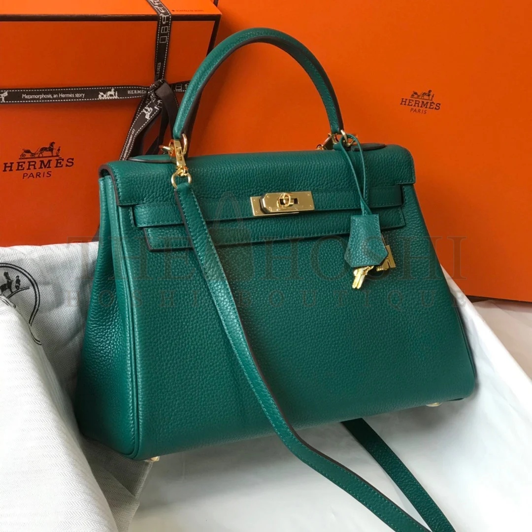 H**me5 Kelly 32cm Retourne Bag in Malachite Clemence Leather GHW Master Quality