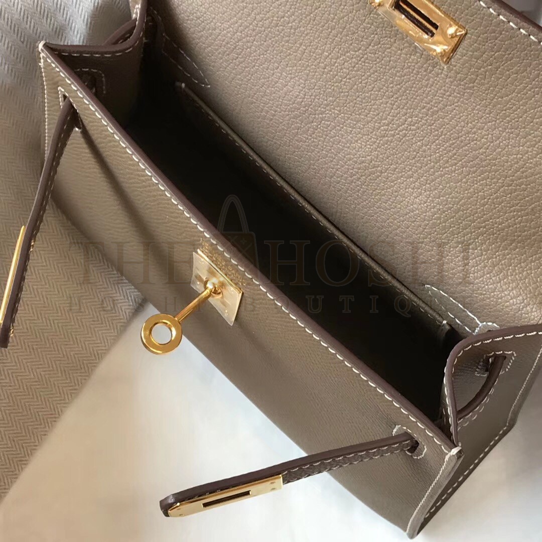 H**me5 Kelly Mini II Bag In Taupe Grey Epsom Leather Master Quality