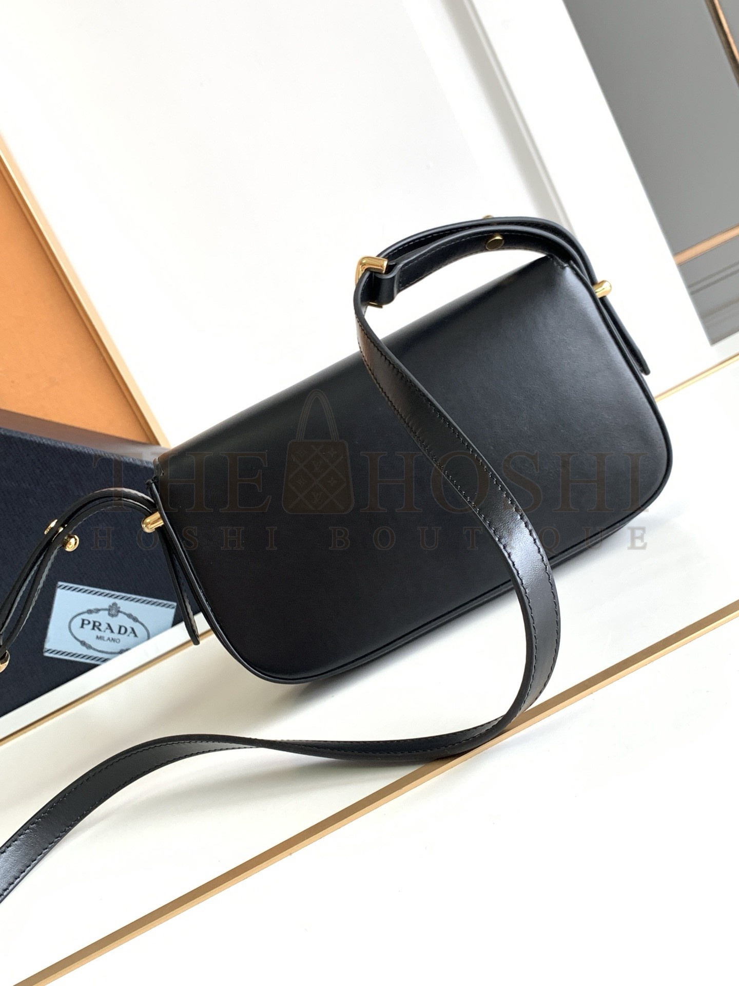 Pra*a Shoulder Bag in Black Smooth Calfskin Master Quality