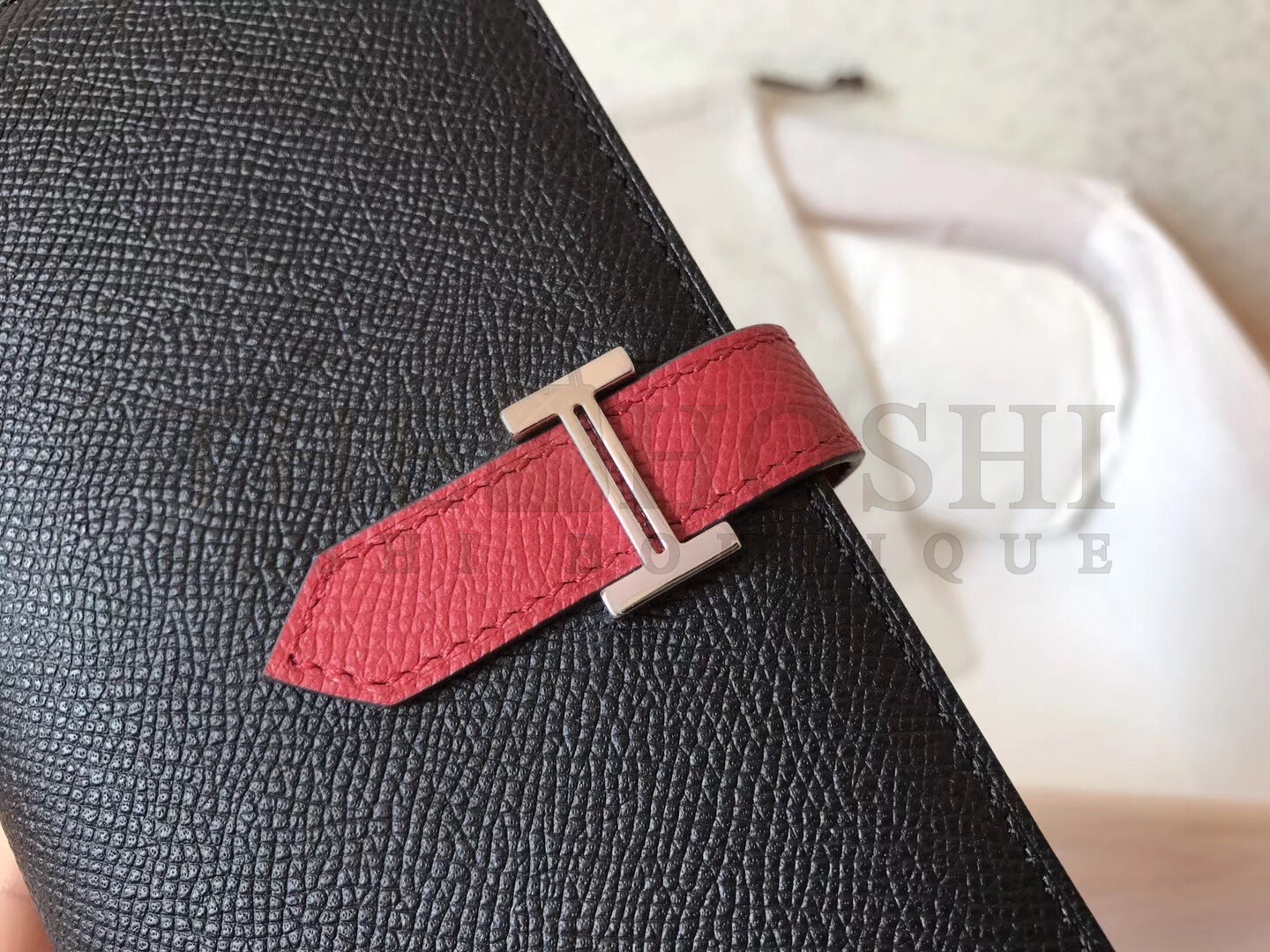 H**me5 Bi-Color Epsom Bearn Wallet Black/Ruby Master Quality