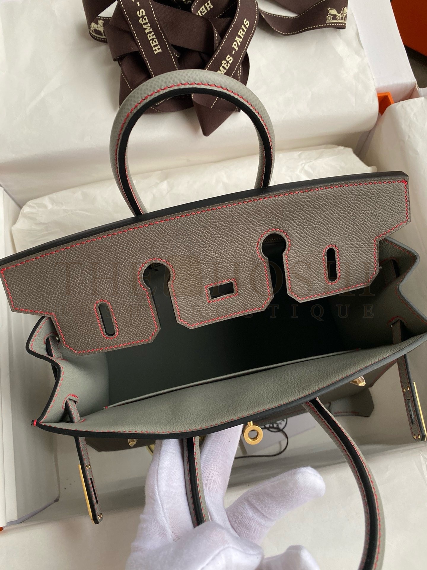 H**me5 HSS Birkin 25 Sellier Bag in Etain and Gris Mouette Epsom Calfskin Master Quality