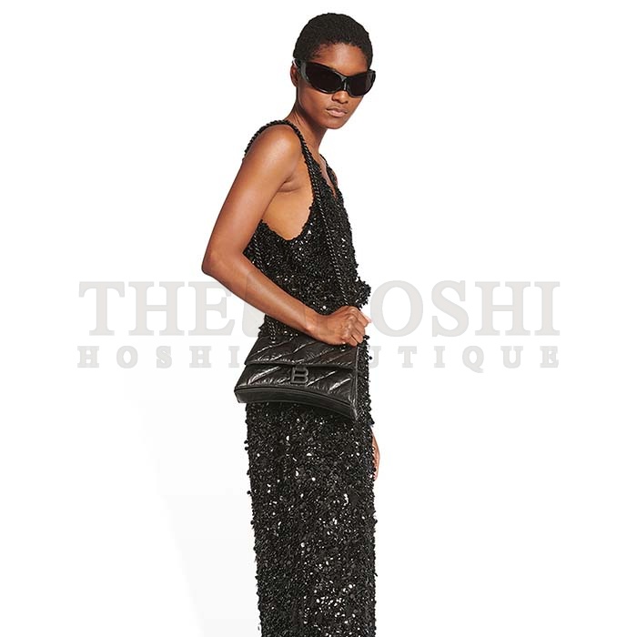 Ba1en*iaga Women Crush Small Chain Bag Quilted Black Crushed Calfskin Black Matte Hardware Master Quality