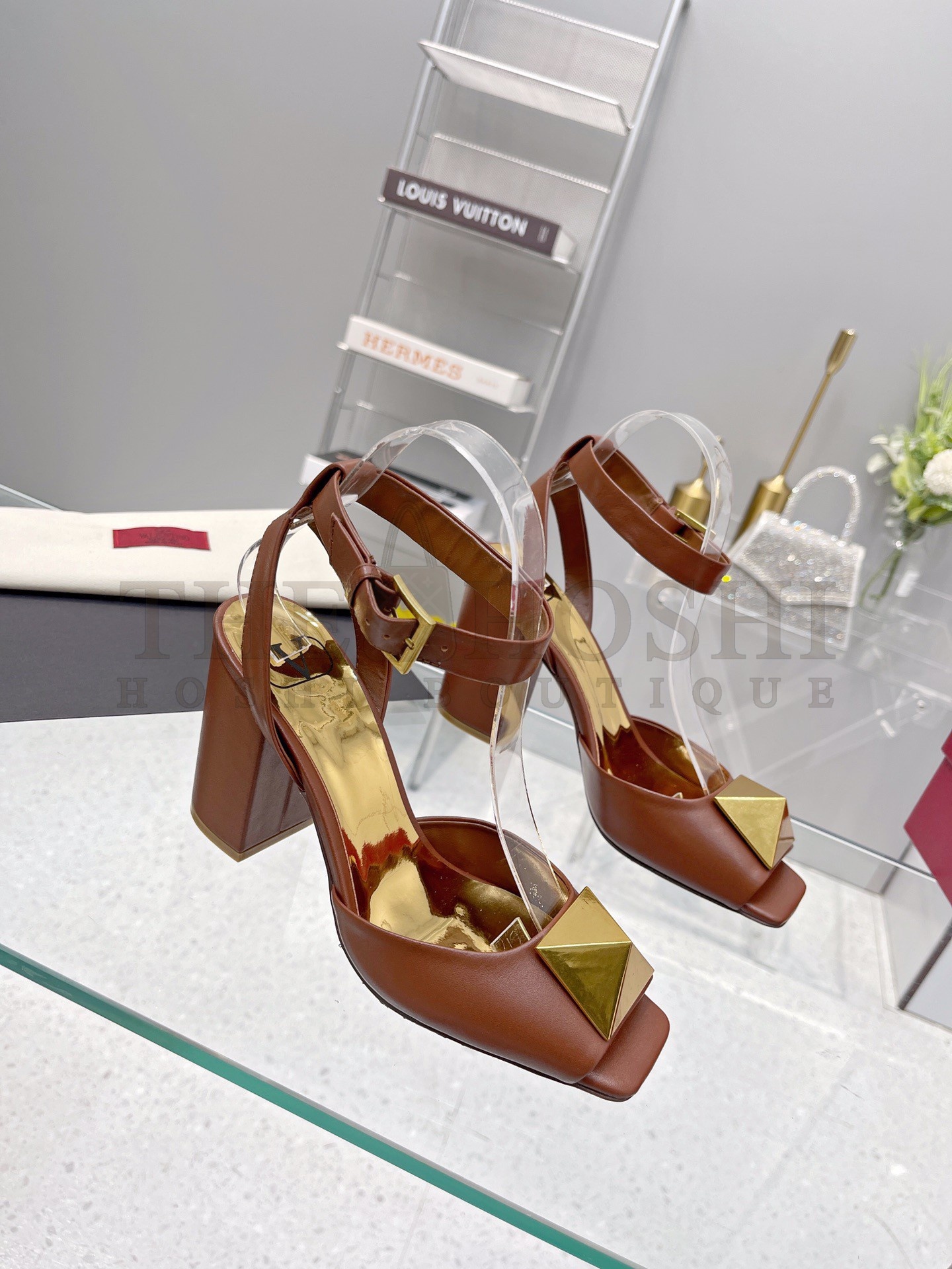 Va1e*ntin0 One Stud Sandals 90mm In Brown Calfskin Master Quality