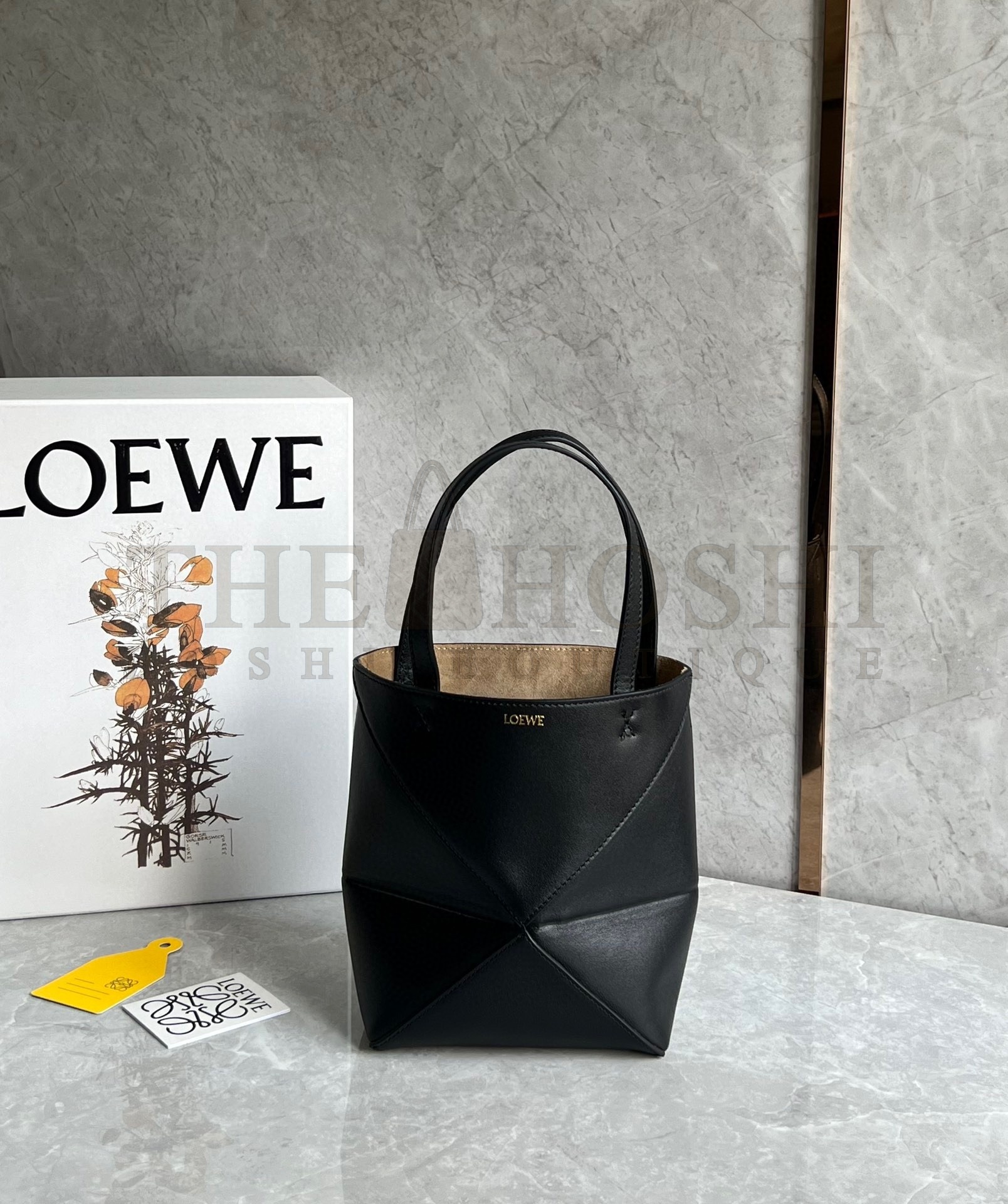 L0ew* Mini Puzzle Fold Tote Bag in Black Calfskin Master Quality