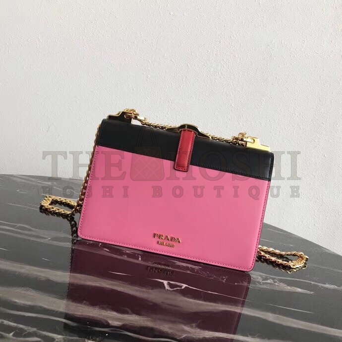 Pra*a Belle Shoulder Bag In Black/Pink Calfskin Master Quality