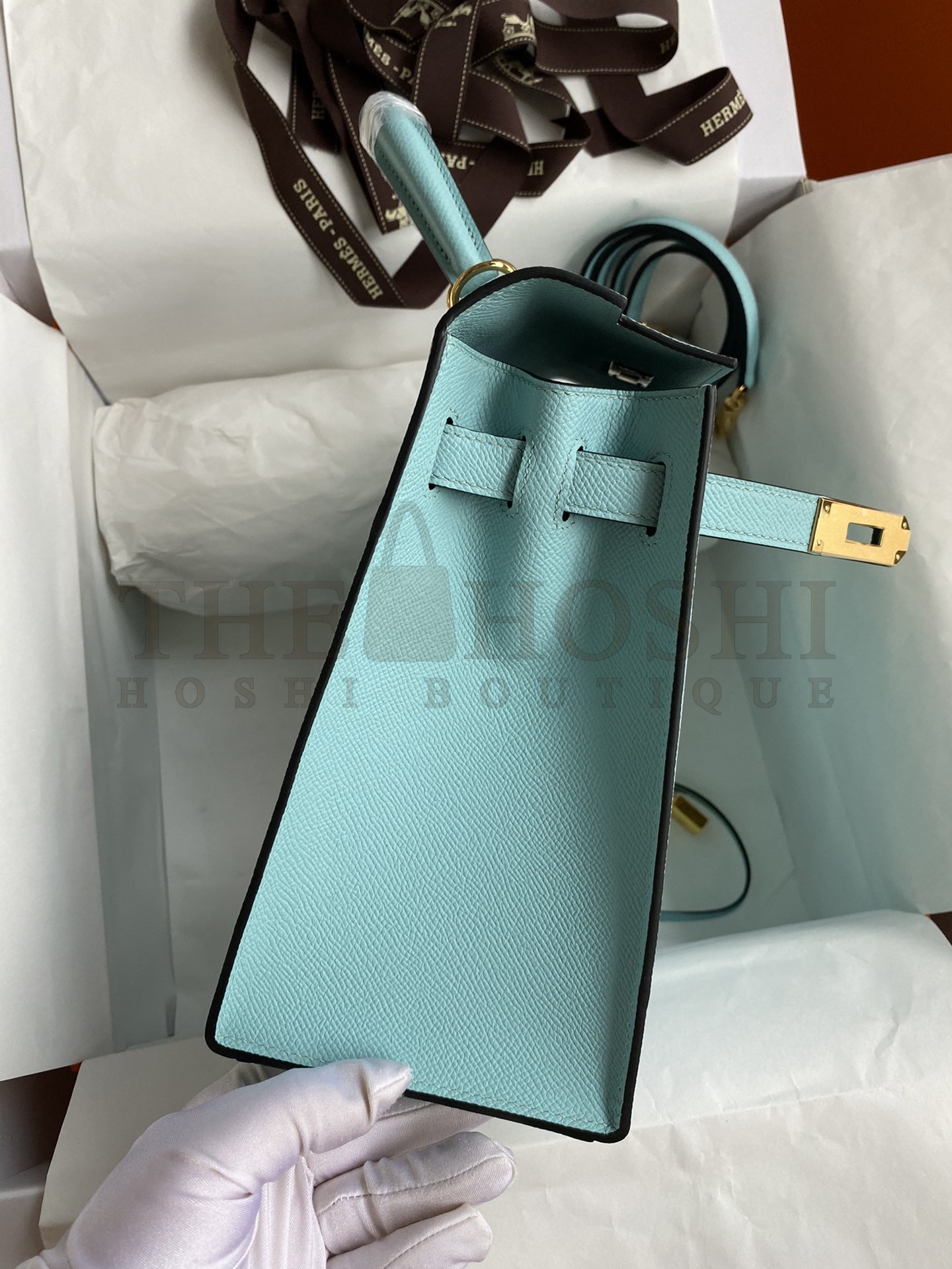 H**me5 Kelly Sellier 32 Handmade Bag Blue Atoll Black Epsom Calfskin Master Quality