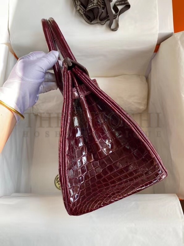 H**me5 Bordeaux Birkin 30cm Crocodile Niloticus Shiny Bag Master Quality