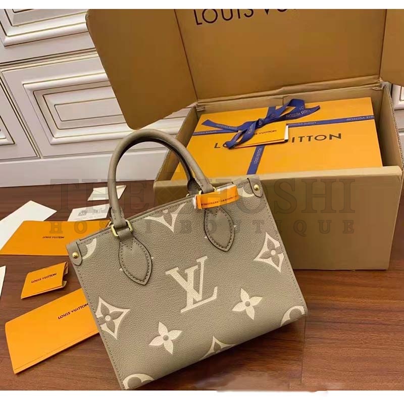 L0vis Vvtt0n LV Women Onthego Tote Beige Embossed Grained Cowhide Leather MM M45494 (35 x 27 x 14 cm)BB M47054 (18 x 15 x 8.5 cm) Master Quality