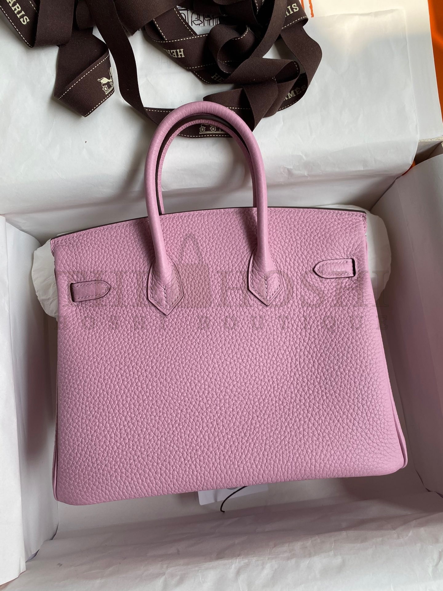 H**me5 Birkin 25 Retourne Handmade Bag In Mauve Sylvestre Clemence Leather Master Quality